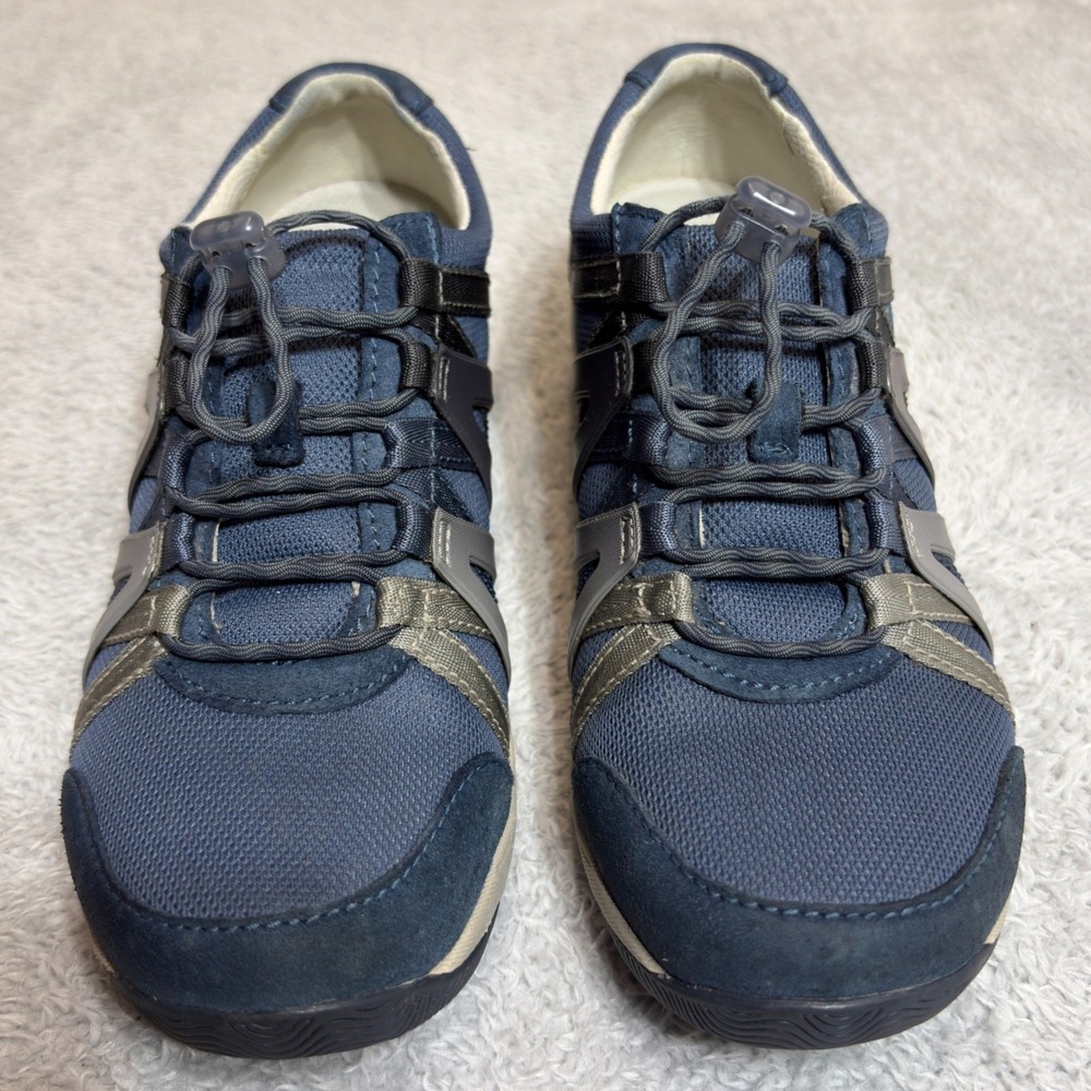 Dansko Walking Shoes Women's 7.5 Blue Mesh Suede Bungee Lace Comfort Sneakers